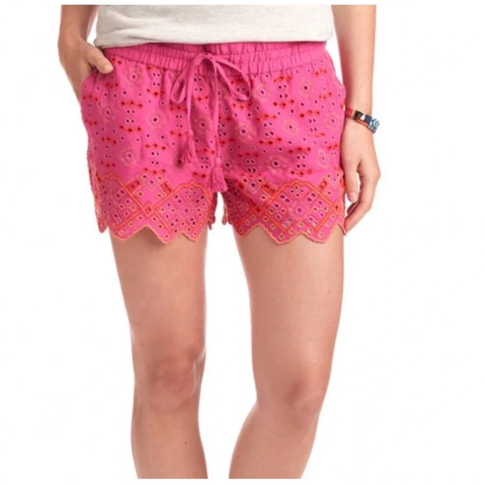 Vineyard Vines Eyelet Embroidered Pull On Shorts S Aurora Pink Scallop Hem